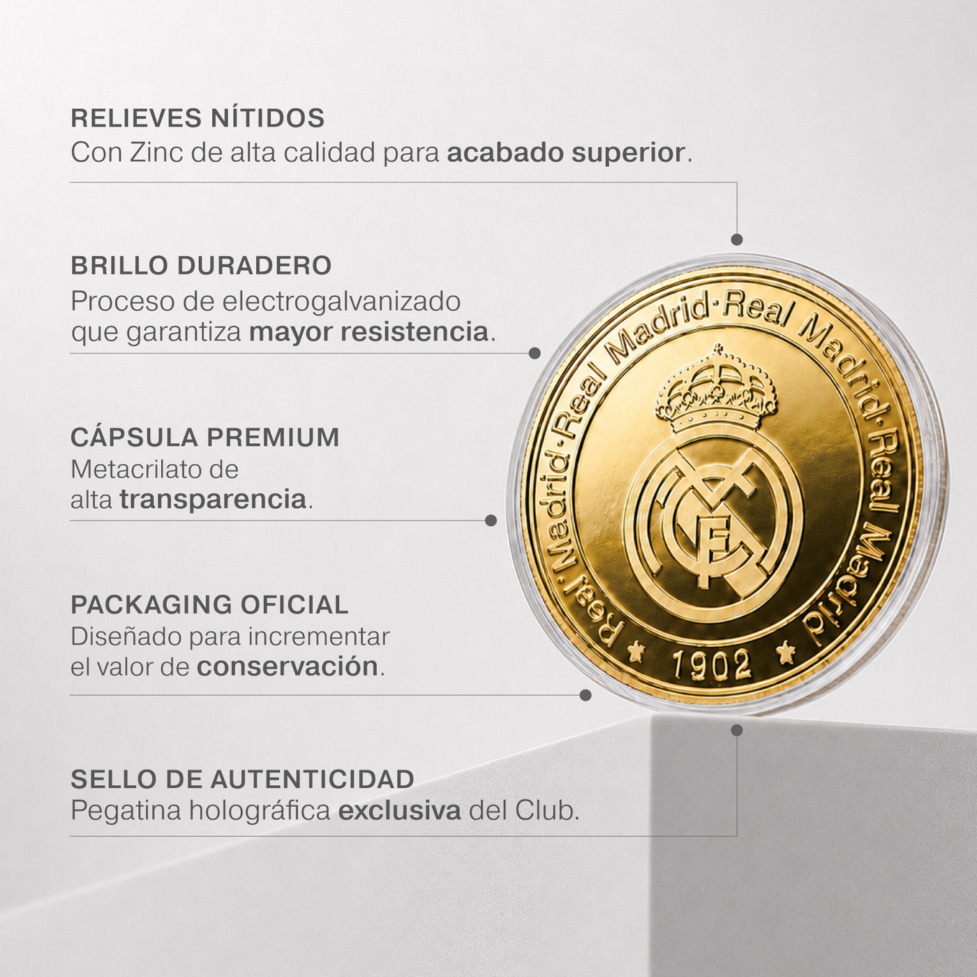 Moeda Oficial Real Madrid Colecionável Europa Kings Ouro