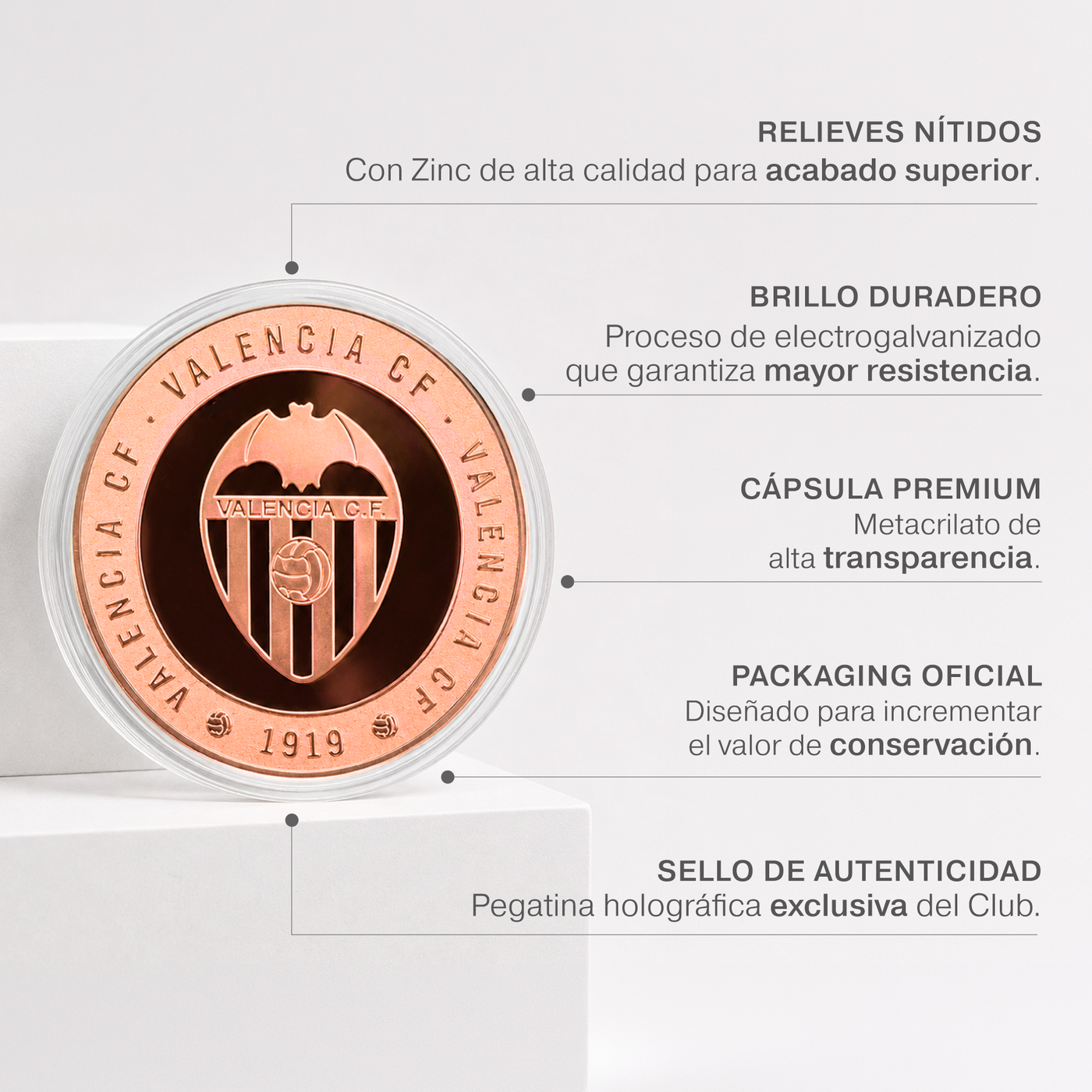 Moneda Oficial Valencia CF Coleccionable Escudo Histórico Cobre
